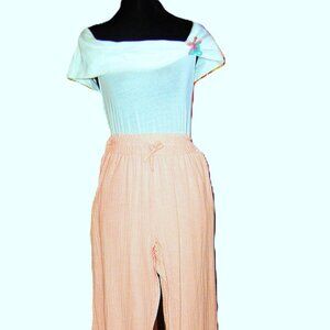 Womens 2 Piece WHITE / PINK Outfit NINE WEST Off Shoulder TOP Size MEDIUM